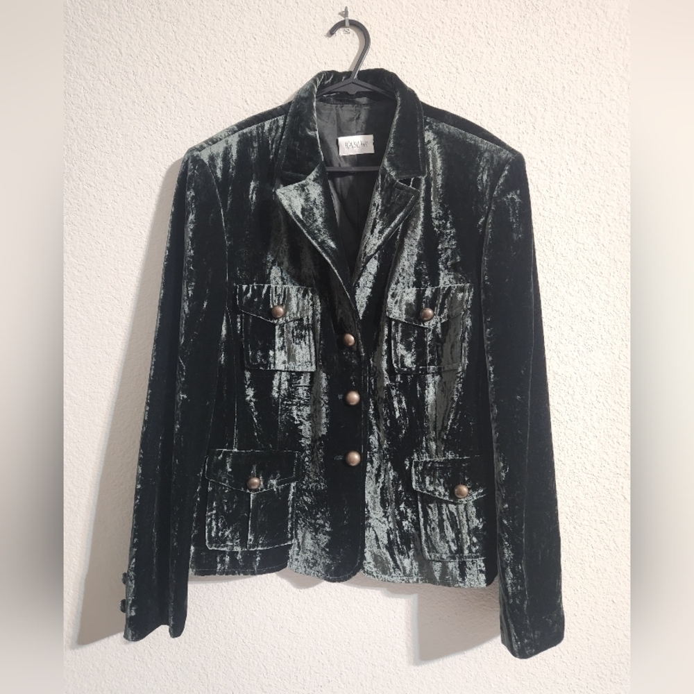 Basler Viscose Silk Olive Green Coat Blazer crushed velvet size 42 FR \ US 10